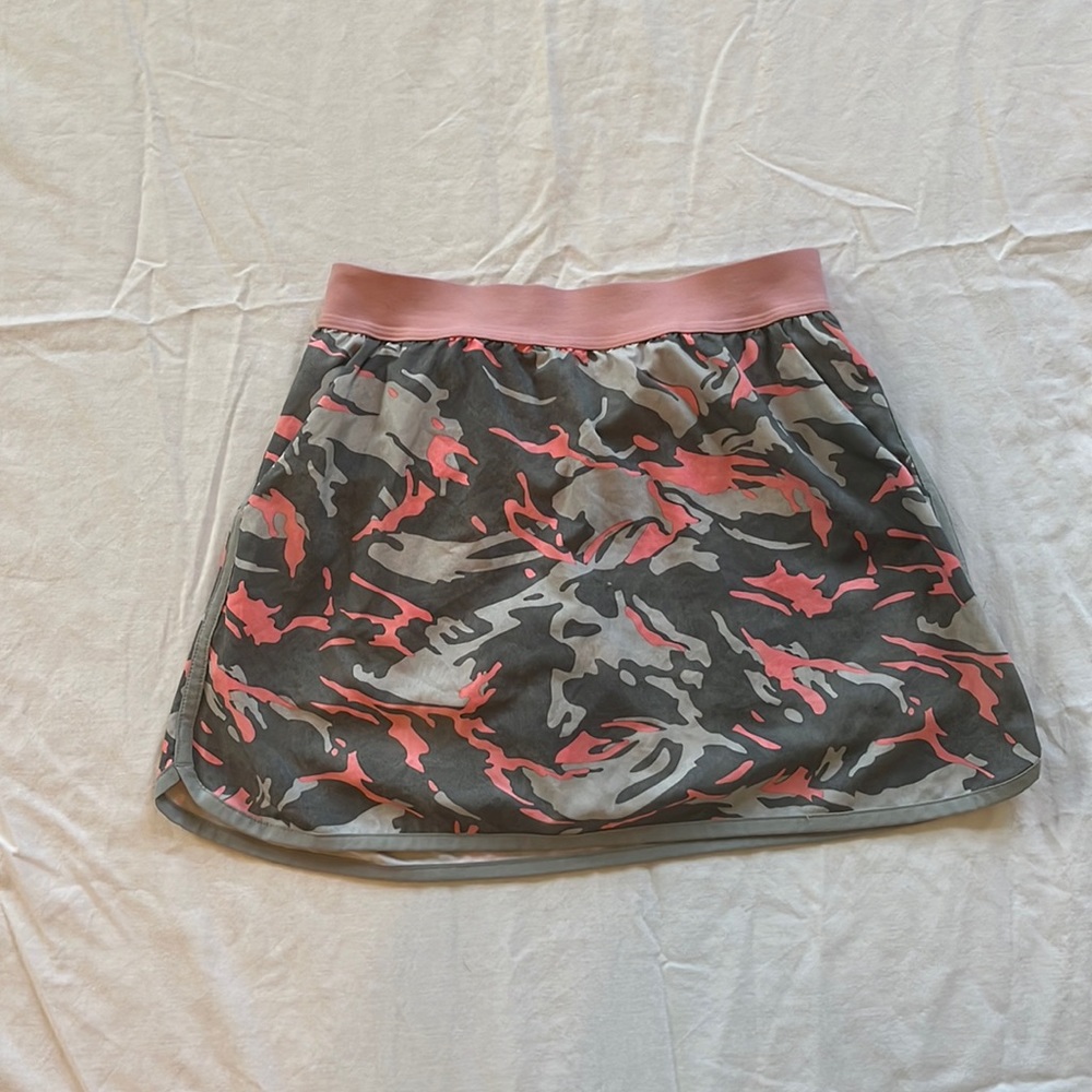 Pink and green camo on brand golf skirt